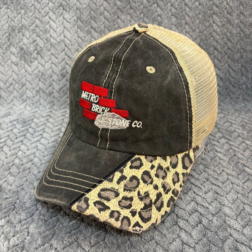 Metro Brick & Stone Co Texas Flag Leopard Ponytail OS Black Tan Trucker Hat